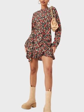 Missguided Black Floral Mini Dress with Red & Cream Print